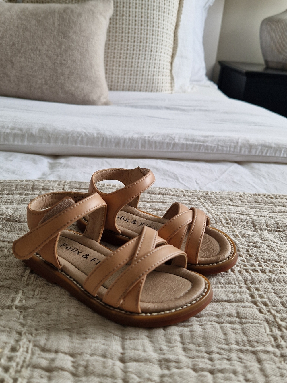 Felix & Flora Kids Tan Strappy Sandals with Ankle Strap